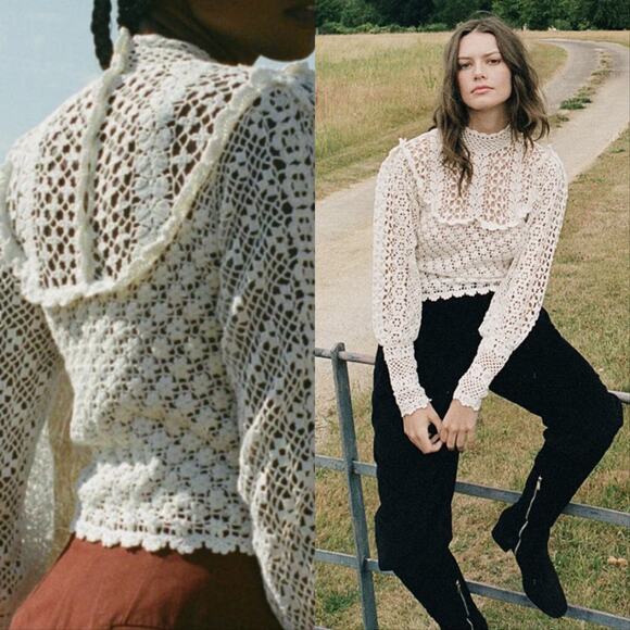 Doen Tops - Doen Heirloom Amity Hand Knit Sweater Top Pearl Crochet